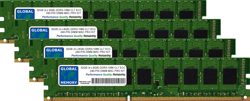 32GB (4 x 8GB) DDR3 1066MHz PC3-8500 240-PIN ECC DIMM (UDIMM) MEMORY RAM KIT FOR APPLE MAC PRO (2009 - MID 2010 - MID 2012)